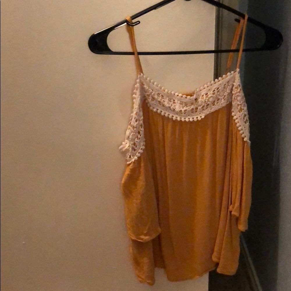 Mustard, off the shoulder boho shirt